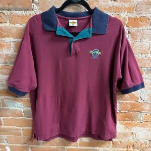 Vintage 90’s Hard Rock Cafe London Red Navy Polo 100% Cotton Medium